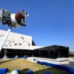 Cyprus Planetarium Episkopeio exterior with space rocket sculpture in Tamassos near Nicosia